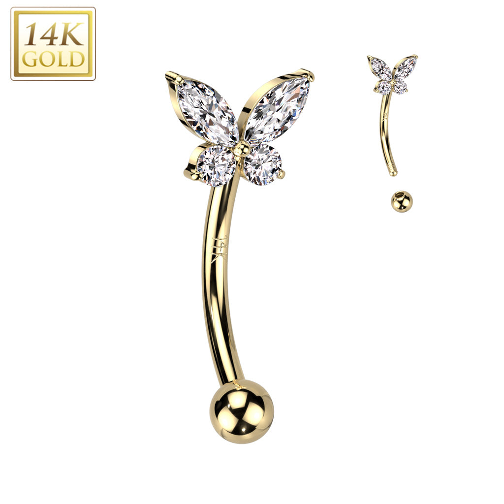 14K Gold curved bar Butterfly