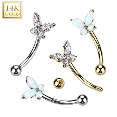 14K Gold curved bar Butterfly