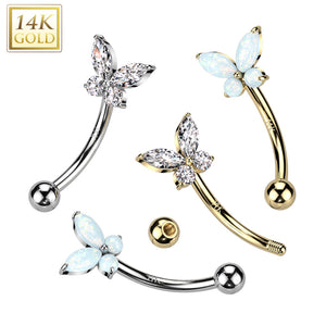 14K Gold curved bar Butterfly