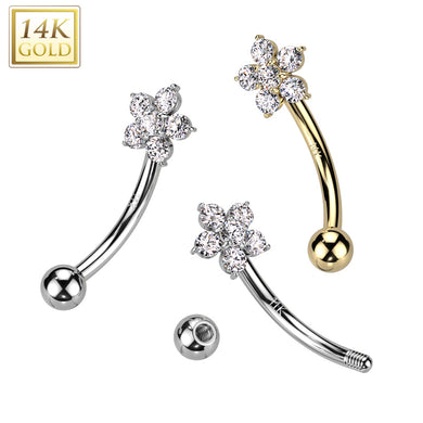 14K Gold curved bar Flower