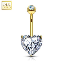 Load image into Gallery viewer, 14K Solid White/Yellow gold Heart CZ Prong set belly ring