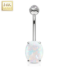 Load image into Gallery viewer, 14K Solid White/Yellow Gold Synthetic Opal Stone Prong set Belly ring