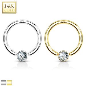 14K Solid Yellow/White gold Captive bead ring With CZ