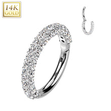 Load image into Gallery viewer, 14K Gold Hinged Segment Ring With CZ Paved on Front and Sides of Hoop