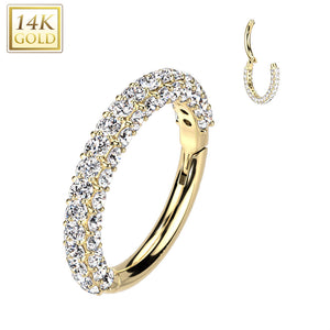 14K Gold Hinged Segment Ring With CZ Paved on Front and Sides of Hoop