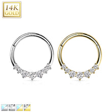 Load image into Gallery viewer, 14K Gold Forward Facing 7 Opal or 7 CZ Hinged Segment Hoop Ring