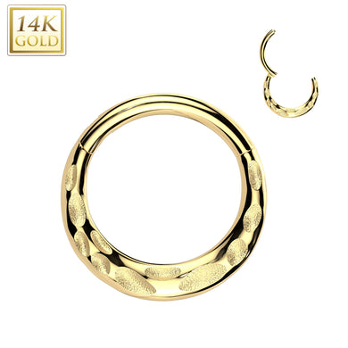 14K Gold Forward Facing Hammered Hinged Segment Hoop Ring