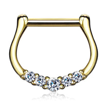 Load image into Gallery viewer, Five CZ Paved 14Kt Gold Septum Clicker