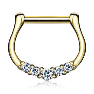 Five CZ Paved 14Kt Gold Septum Clicker