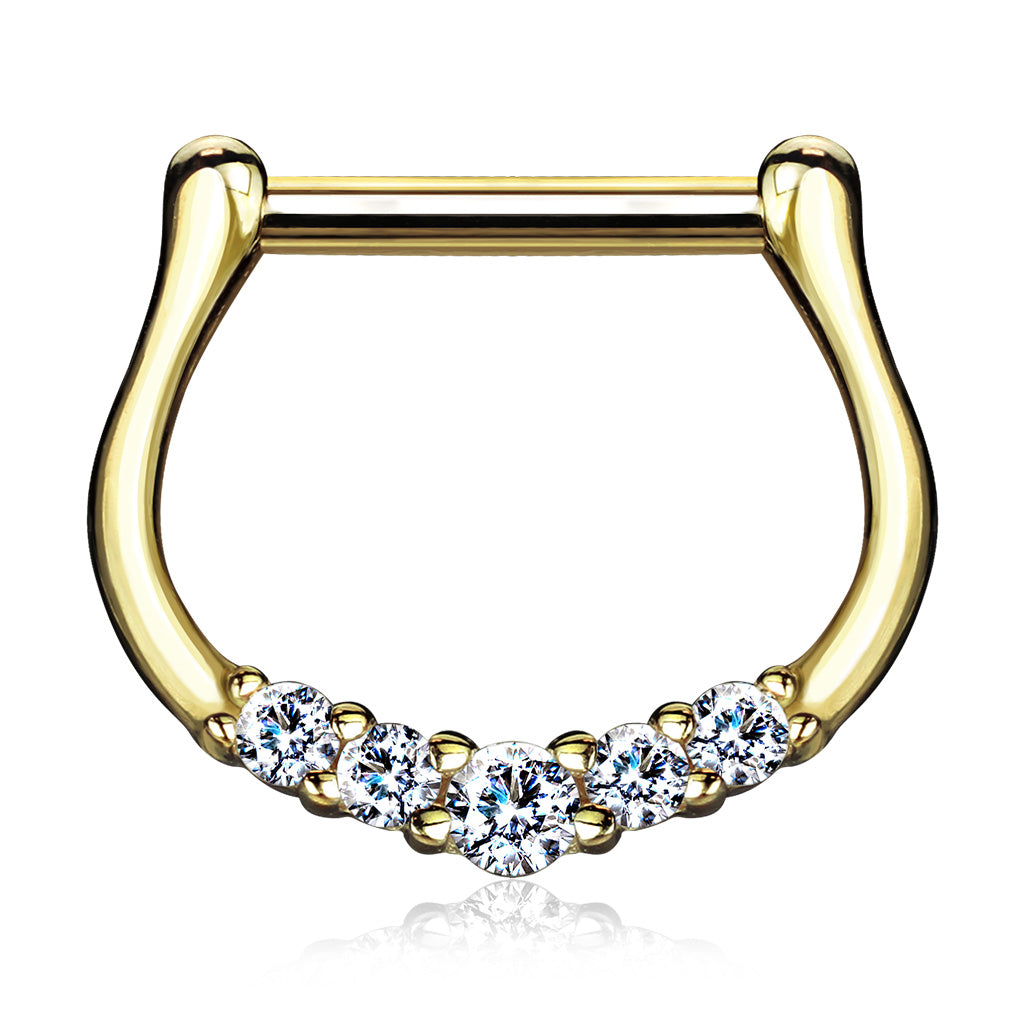 Five CZ Paved 14Kt Gold Septum Clicker