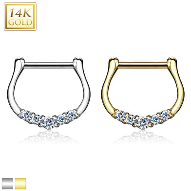 Five CZ Paved 14Kt Gold Septum Clicker