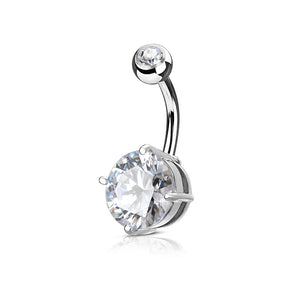 Double gemmed solitaire round belly ring