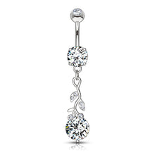 Load image into Gallery viewer, Gemmed leaf with round dangle belly ring