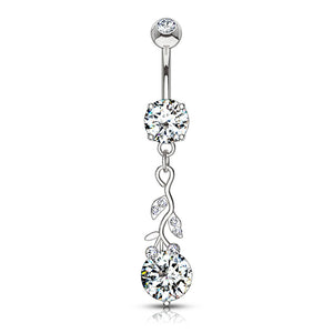 Gemmed leaf with round dangle belly ring