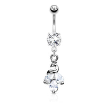 Load image into Gallery viewer, Cluster peacock dangle and round prong set belly ring