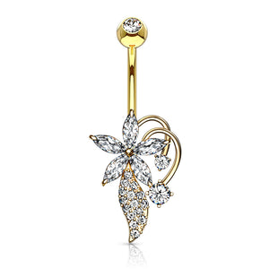 Five marquise flower belly ring