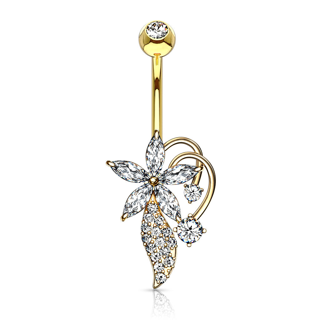 Five marquise flower belly ring