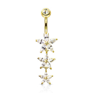 Triple marquise flowers dangle belly ring