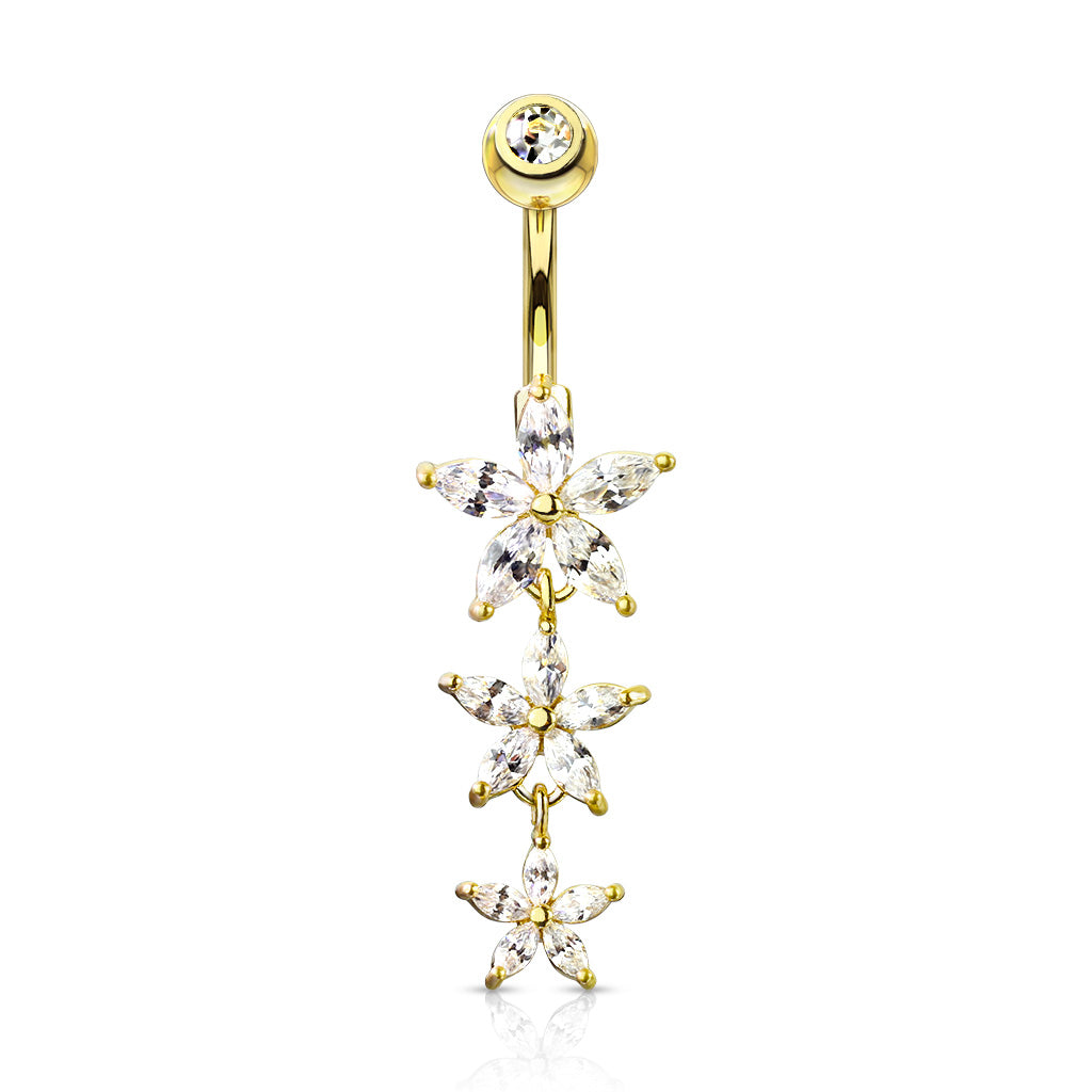 Triple marquise flowers dangle belly ring