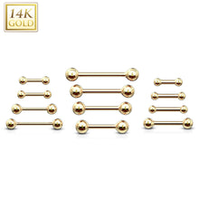 Load image into Gallery viewer, 14k Solid yellow/white gold barbell for tongue, ear cartilage, industrial, nipple and more (5MM Balls) **price for one