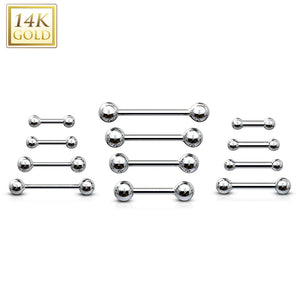 14k Solid yellow/white gold barbell for tongue, ear cartilage, industrial, nipple and more (5MM Balls) **price for one