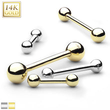 Load image into Gallery viewer, 14k Solid yellow/white gold barbell for tongue, ear cartilage, industrial, nipple and more (5MM Balls) **price for one