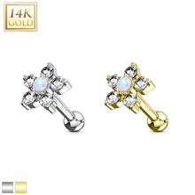 Load image into Gallery viewer, 5 CZ Petals with Opal Center Flower Top 14K Gold Cartilage/Tragus Barbell