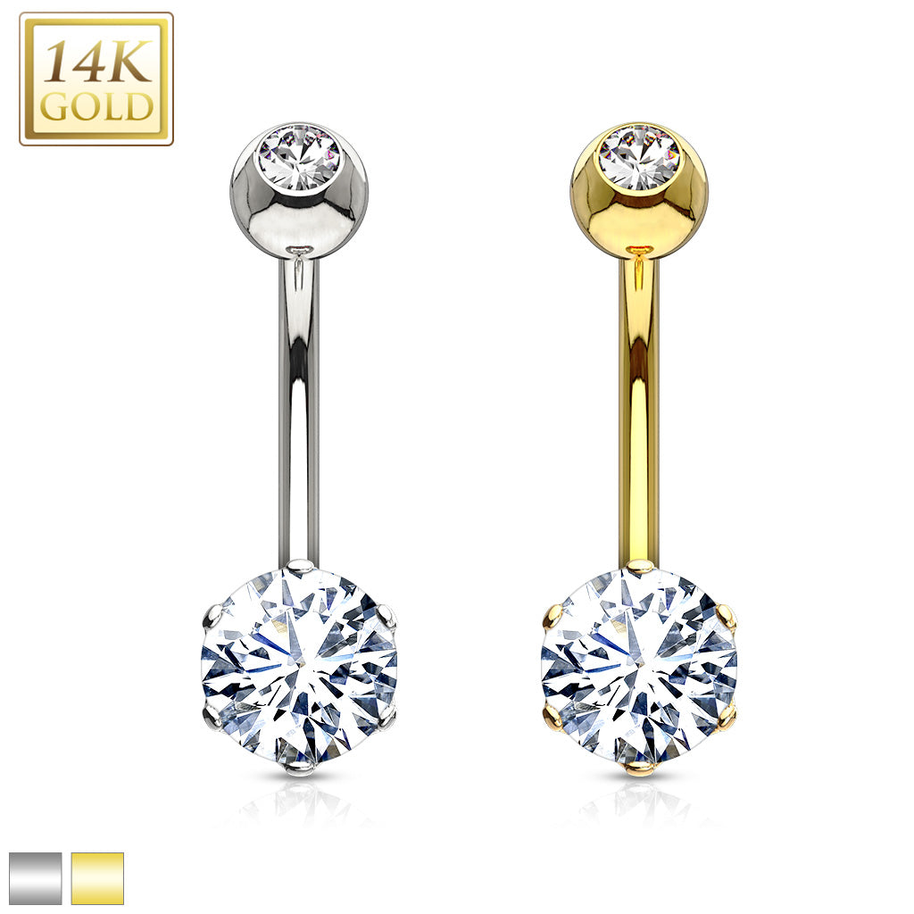 14K Solid Yellow/White gold round 6MM Prong set CZ