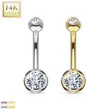 Load image into Gallery viewer, 14K Solid Yellow/White gold basic double gemmed belly ring