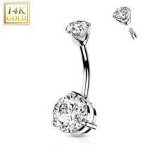 Load image into Gallery viewer, 14K Gold Prong-set Double Round CZ Belly Button Navel Ring