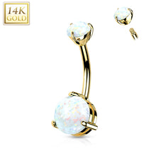 Load image into Gallery viewer, 14K Gold Prong-set Double Round Opal Belly Button Navel Ring