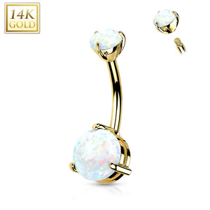 14K Gold Prong-set Double Round Opal Belly Button Navel Ring