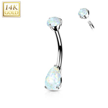 Load image into Gallery viewer, 14K Gold Prong Set Round Top and Teardrop Opal Belly Button Navel Ring