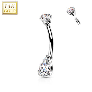 Copy of 14K Gold Prong-set Double Round CZ Belly Button Navel Ring