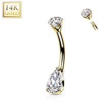 Load image into Gallery viewer, 14K Gold Prong Set Round Top and Teardrop CZ Belly Button Navel Ring