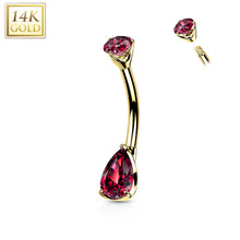 Load image into Gallery viewer, 14K Gold Prong Set Round Top and Teardrop CZ Belly Button Navel Ring