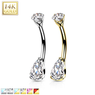 Copy of 14K Gold Prong-set Double Round CZ Belly Button Navel Ring