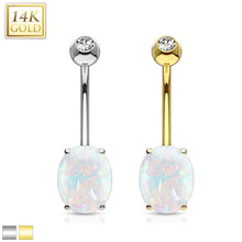 Load image into Gallery viewer, 14K Solid White/Yellow Gold Synthetic Opal Stone Prong set Belly ring