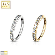 Load image into Gallery viewer, 14k white/yellow gold cz paved bendable hoop for nose, ear cartilage and more