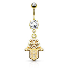 Load image into Gallery viewer, Gem Paved Hamsa Dangle Navel Ring