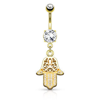 Gem Paved Hamsa Dangle Navel Ring