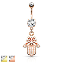 Load image into Gallery viewer, Gem Paved Hamsa Dangle Navel Ring