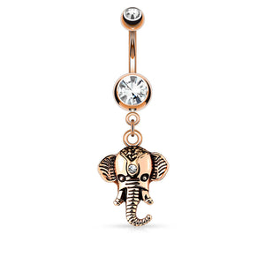 Elephant Dangle 316L Surgical Steel Double Jeweled Belly Button Ring