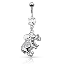 Load image into Gallery viewer, CZ Paved Elephant Dangle 316L Surgical Steel Belly Button Navel Ring