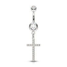 Load image into Gallery viewer, Cross Dangle Double Jeweled 316L Surgical Steel Ring