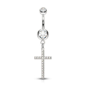 Cross Dangle Double Jeweled 316L Surgical Steel Ring