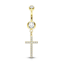 Load image into Gallery viewer, Cross Dangle Double Jeweled 316L Surgical Steel Ring