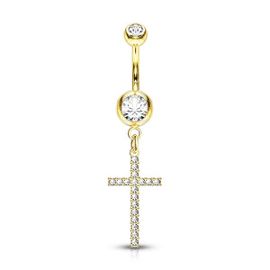 Cross Dangle Double Jeweled 316L Surgical Steel Ring