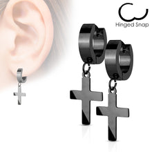 Load image into Gallery viewer, Pair of 316L Stainless Steel Hinged Hoop Earring with Cross Dangle