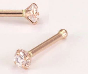 14k solid white/yellow gold nose stud in 20G 1.5mm/2.0mm/2.5mm/3.0mm CZ AAA quality